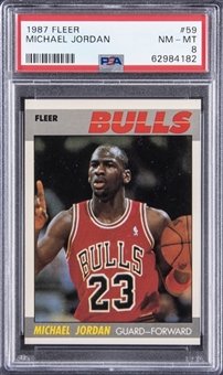 1987/88 Fleer Basketball Cards Complete Set (132) Plus Stickers Set (11) – Including #59 Michael Jordan Example Graded PSA NM-MT 8